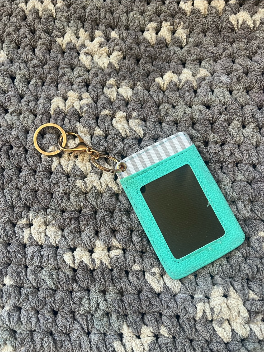 Teal Card Holder Keychain with ID Window
